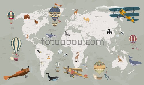 детская карта, карта мира, карта, карты, страны, животные 