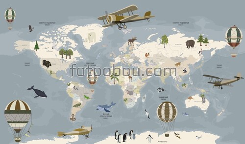 детская карта, карта мира, карта, карты, страны, животные, самолет 