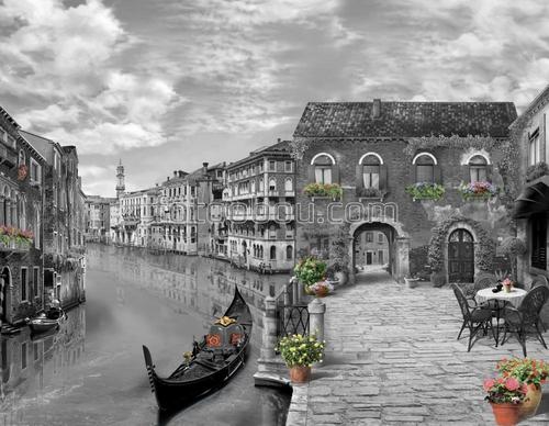 мост, венеция, черно белая, лодка, вода