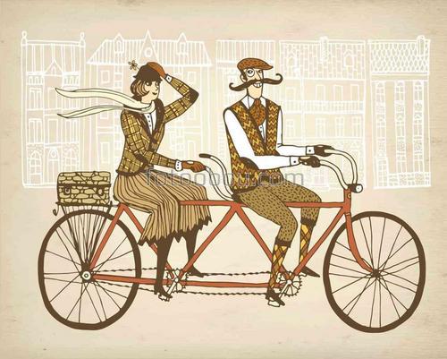 люди, мужчина, женщина, велосипед, картина