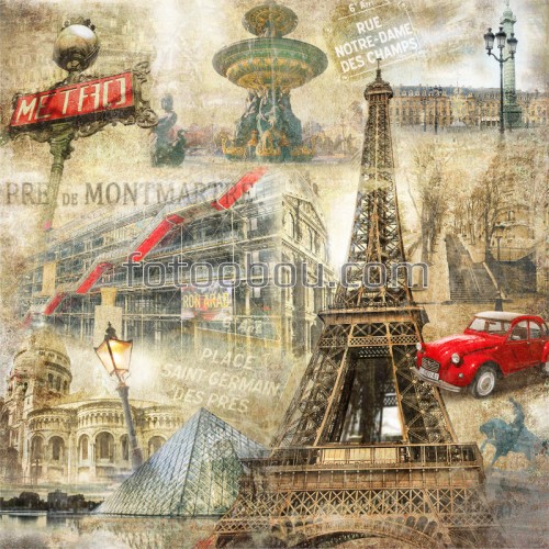 город, афиша, Париж, башня, машина