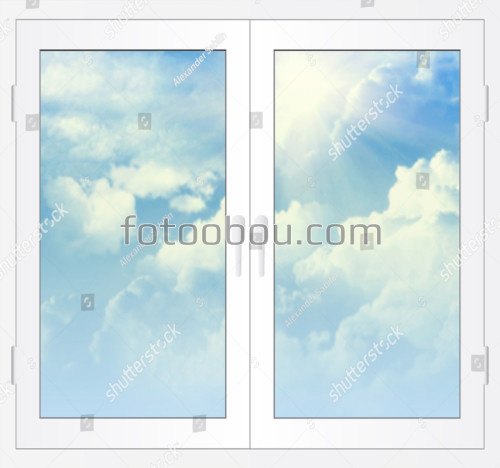 Пластиковое окно, белое, облака, небо