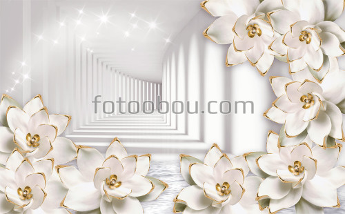 Коридор с лилиями, лилии 3д, коридор