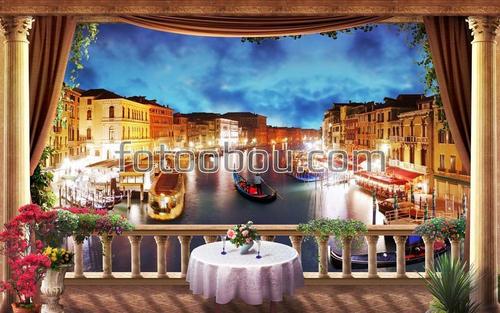 венеция, кафе, город, гондола, терраса