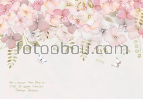 Анютины глазки, цветы, розовые, на стену, стена, дизайнерские, фреска, букет, бабочки, стихи