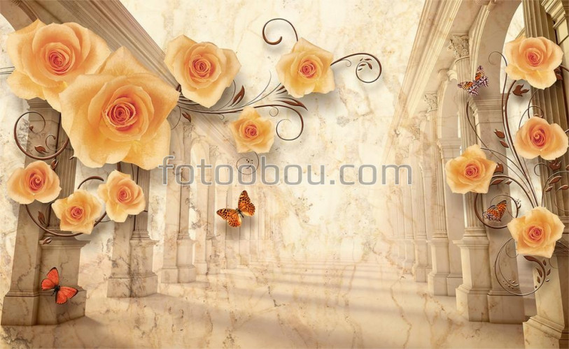 арка, розы, бабочки, букет