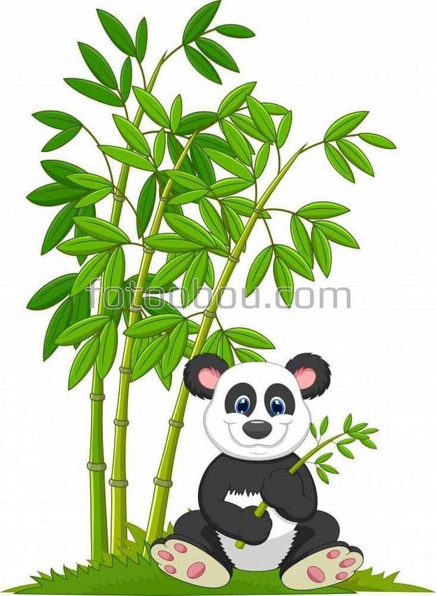 Маленькая панда с бамбуковым стеблем