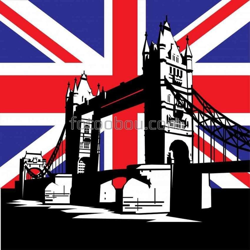 Английский флаг на фоне лондонского моста