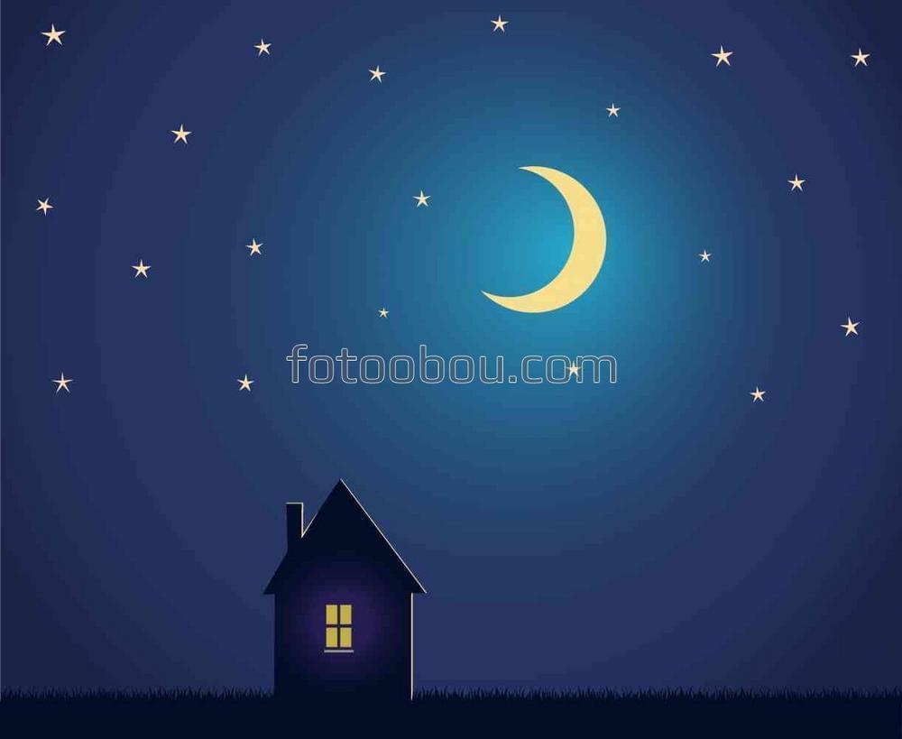 Маленький домик под ночным небом