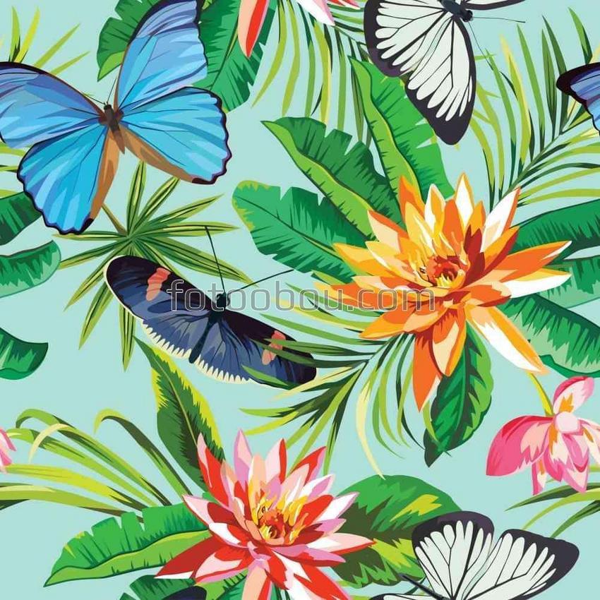 Бабочки на тропических цветах
