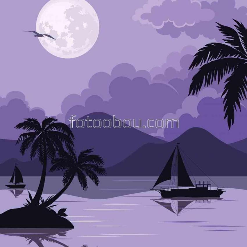 Тропический морской пейзаж с луной
