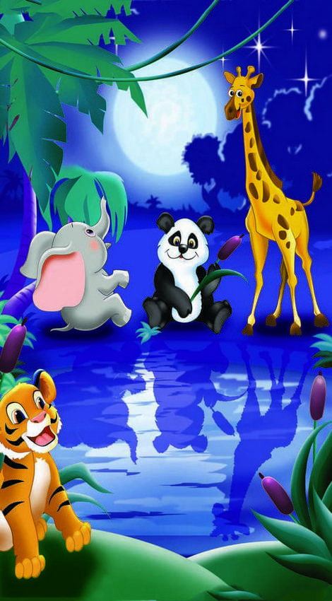 Жираф, панда, слоник и тигр
