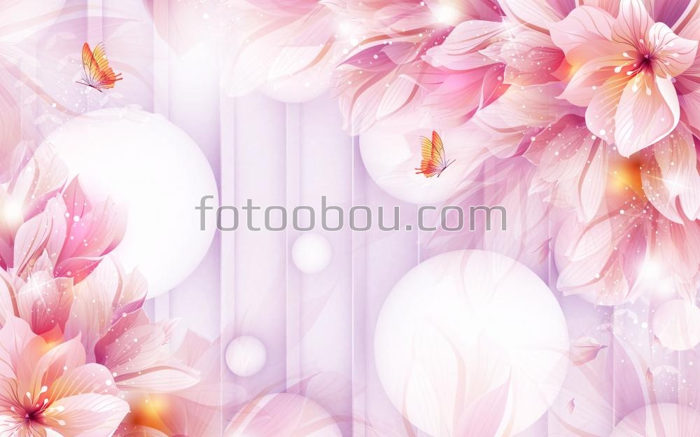 3D Шары и розовые цветы