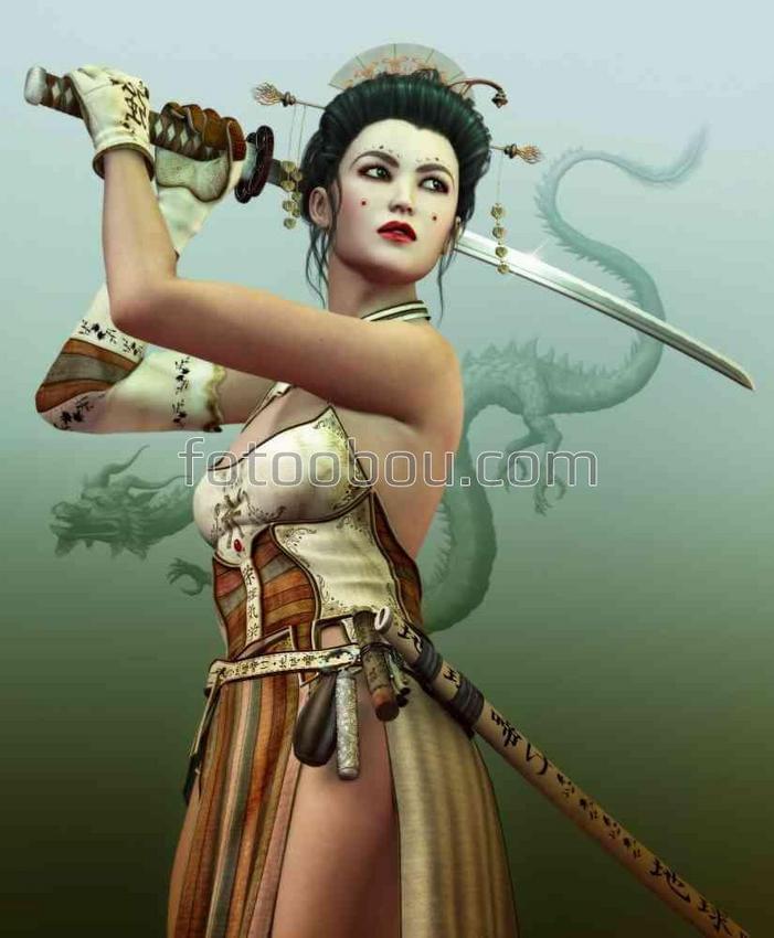 Девушка восточной внешности с мечом