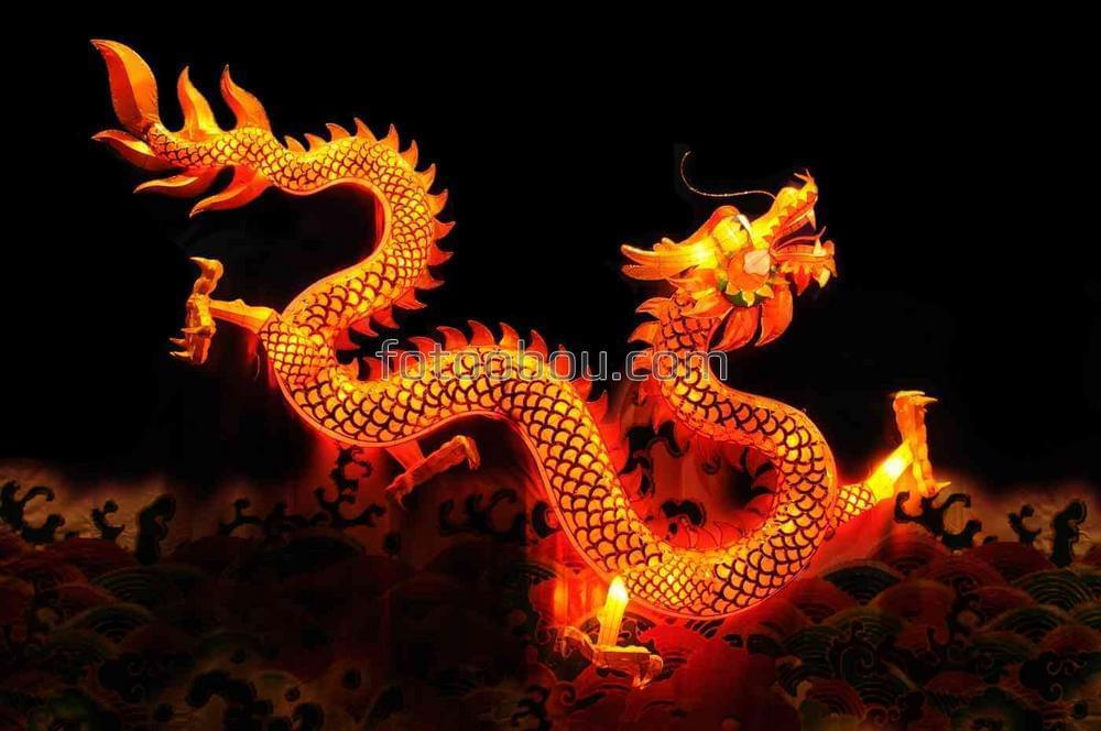 Золотой китайский дракон на черном фоне