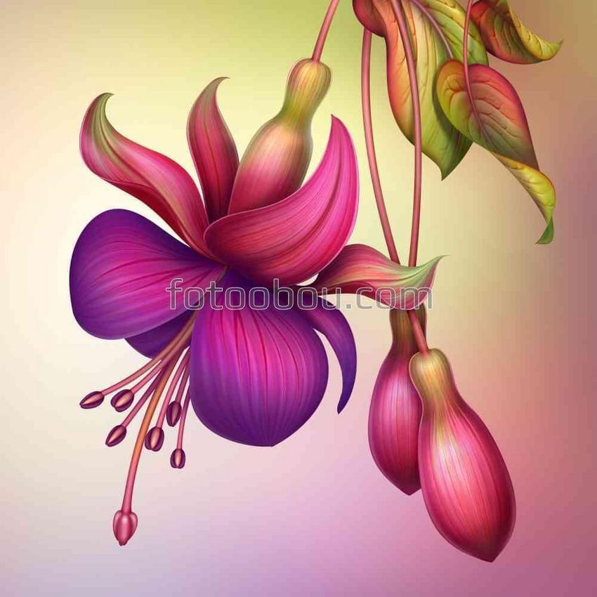 Пурпурный цветок с зелеными листьями