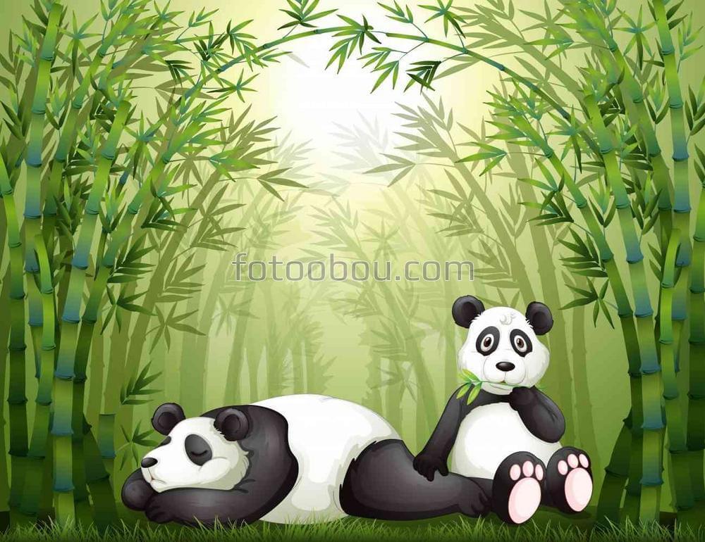 Две панды в бамбуковом лесу