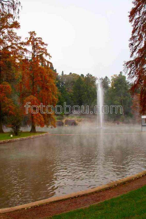 Река в парке с фонтаном