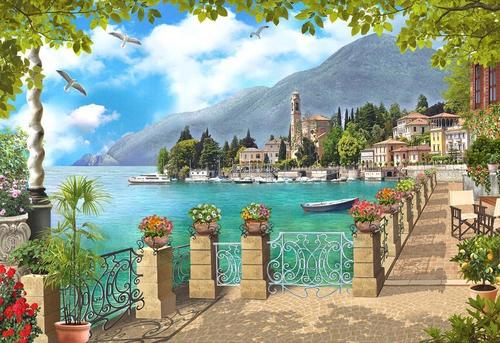 горы, море, набережная, терраса, природа