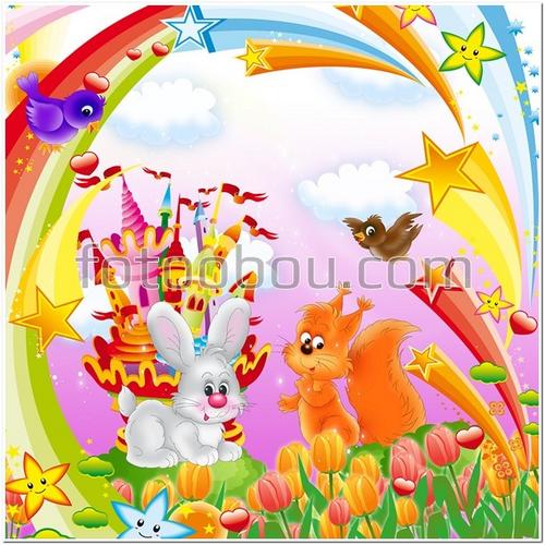 для детей, замок, королевство, зайчик, белочка, радуга, цветы