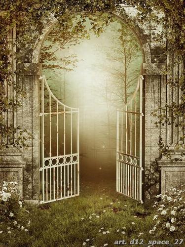 Ажурные, ворота, деревья