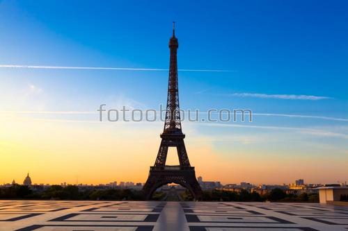 Париж, Эйфилевая башня, закат, небо