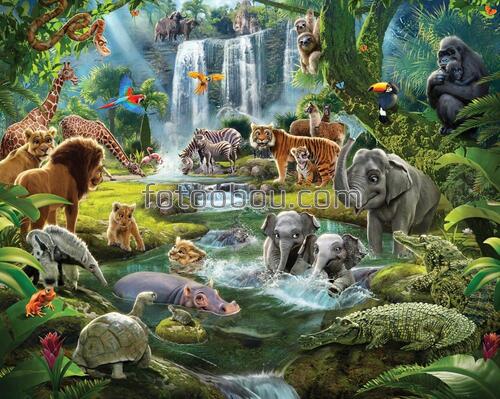 джунгли, жтвотные, хишники, слон, жираф, тигр, звери 