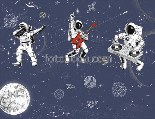 Космонавты в космосе, космос, космонавт, космонавты, планета, комета, фотообои