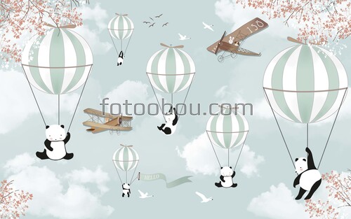 панда, панды, шары, самолет, детские 