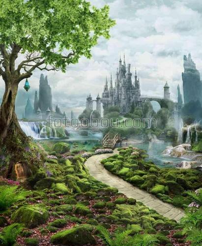 природа ,лес ,замок ,горы ,небо ,дерево ,тронинка ,водопад 