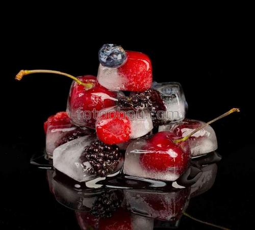 вишня, лед, свежесть, ягоды, ежевика