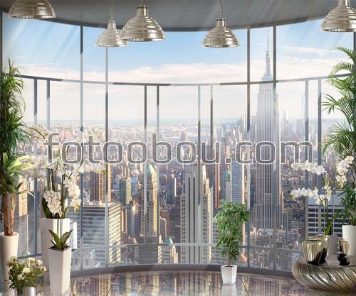 небоскребы, нью-йорк, вид из окна, пентхаус