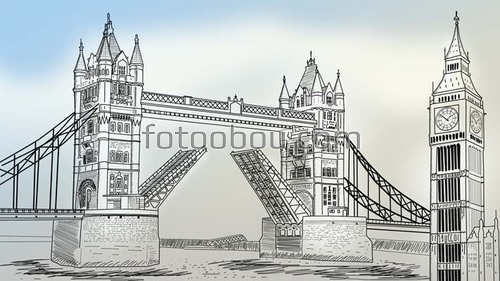 Париж, мост, Тауэрский мост, рисунок карандашом, 