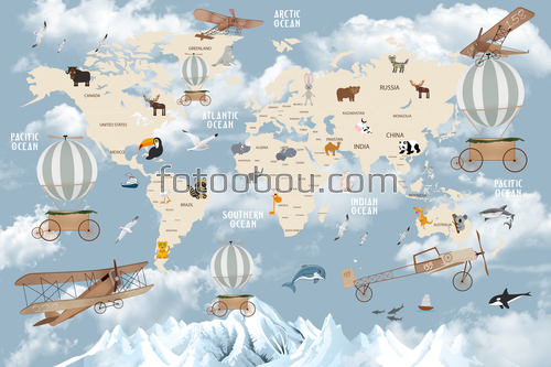 карта мира, карта, детская карта, животные, атлас 
