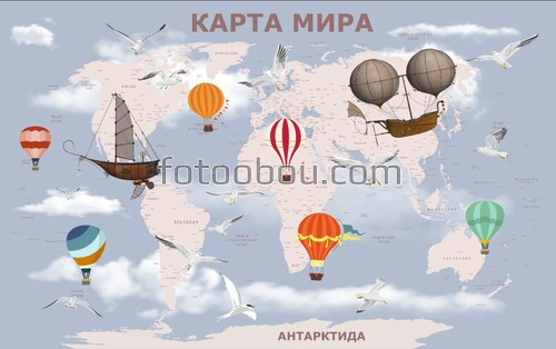 карта, детская карта, детская карта на русском, карта мира, животные 