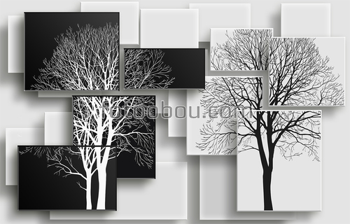 3д абстракция, абстракция, квадраты, деревья
