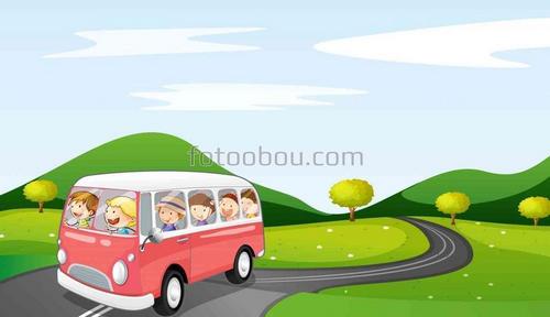 для детей, автобус, дорога, мультфильмы, природа