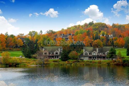 озеро, природа, осень, лес, замок