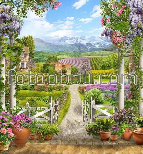 сад, дворик, терраса, поля, горы, огород