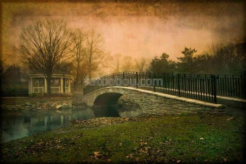 мост, природа, парк, река, осень