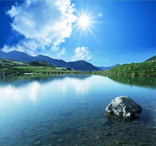 природа, озеро, горы, солнце, небо, облака