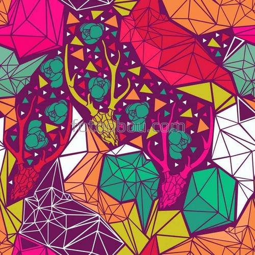 абстракции, лес, череп, олень, цветы, кристаллы 