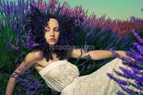 цветы, природа, лаванда, девушка, поле