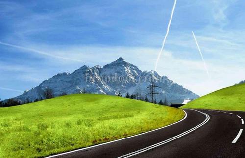 природа, горы, дорога, поле, трава