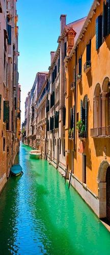 дома, река, небо