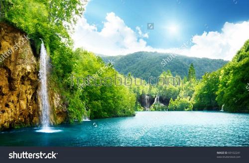 природа, водопад, вода, остров