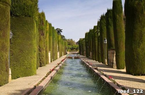 зеленый, колонны, длинный, фонтан