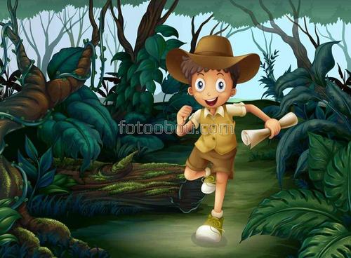 природа, люди, мальчик, джунгли, деревья, бревна