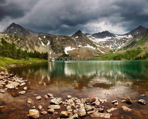 природа, горы, озеро, небо, облака