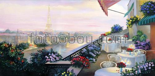 Париж, Эйфелева башня, кафе, река Сена, цветы